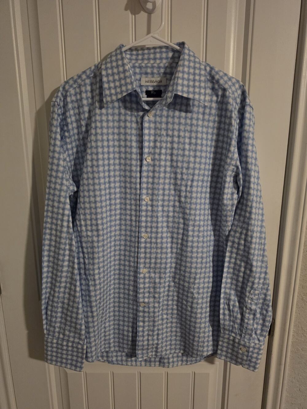 Versace Collection Mens Dress Shirt 42 16.5 Blue White Geometric Long Sleeve